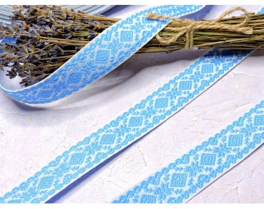 Тесьма отделочная жаккардовая 23 мм, цв. бело-голубая  - 1 м.