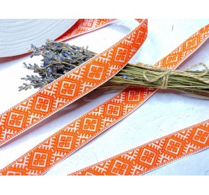 Лента отделочная жаккардовая 25 мм,  цв. бело-оранжевый - 1 м.