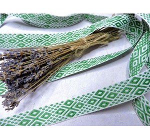 Лента отделочная жаккардовая 22 мм, цв. бело-зеленый - 1 м.