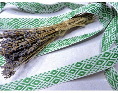 Лента отделочная жаккардовая 22 мм, цв. бело-зеленый - 1 м.