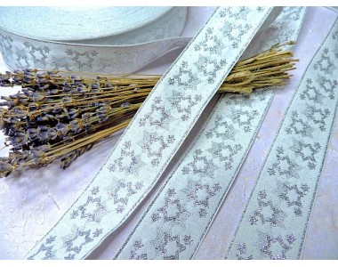 Лента отделочная 33 мм, цв. белый с серебром - 1 м.