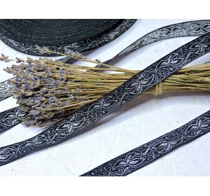 Лента отделочная 16 мм, цв. черный с серебром - 1 м.