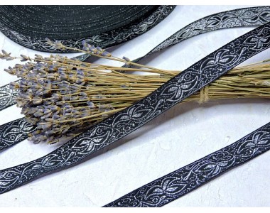 Лента отделочная 16 мм, цв. черный с серебром - 1 м.