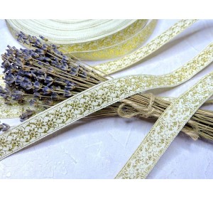 Лента отделочная 16 мм, цв. молочный с золотом - 1 м.