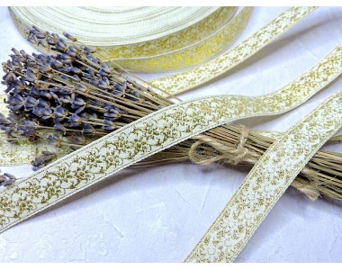 Лента отделочная 16 мм, цв. молочный с золотом - 1 м.