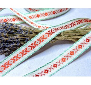 Лента отделочная 20 мм, цв. белый-красный-зеленый - 1 м.