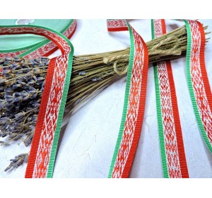 Лента сувенирная 16 мм, цв. красный-зеленый-белый - 1 м.