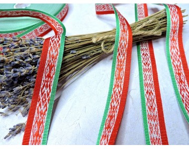 Лента сувенирная 16 мм, цв. красный-зеленый-белый - 1 м.