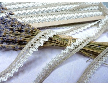 Тесьма отделочная 16 мм, цв. лен с белым - 1 м.