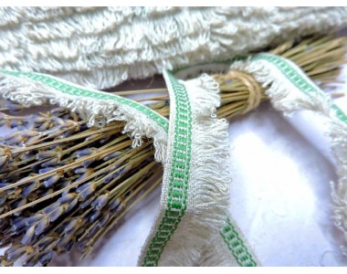 Лента  отделочная 20 мм, цв. лен с зеленым - 1 м.