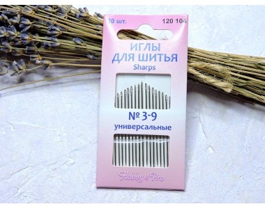 Иглы ручные для шитья Sharps № 3-9, 20 шт, Hobby&Pro - 1 набор.