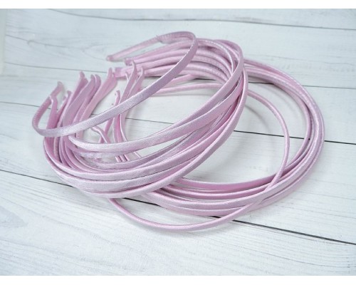 Ободок 1 см, пластик с атласной тканью, цв. светло-розовый - 1 шт.