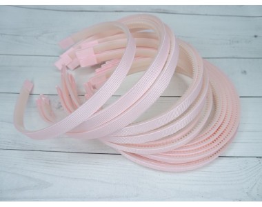 Ободок пластик  1 см, с ребсовой тканью, цв. светло-розовый - 1 шт.