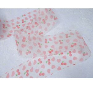 Лента декоративная  6 см, сердечки и вишни - 1 м.