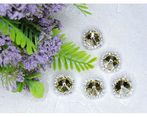 Страза пришившая в серебряной оправе 18 мм "Круг", цв. светлое золото - 1 шт.