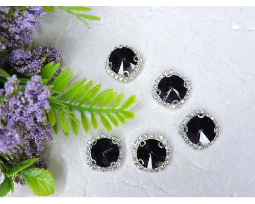 Страза пришившая в серебряной оправе 18 мм "Круг", цв. темно-сиреневый - 1 шт.