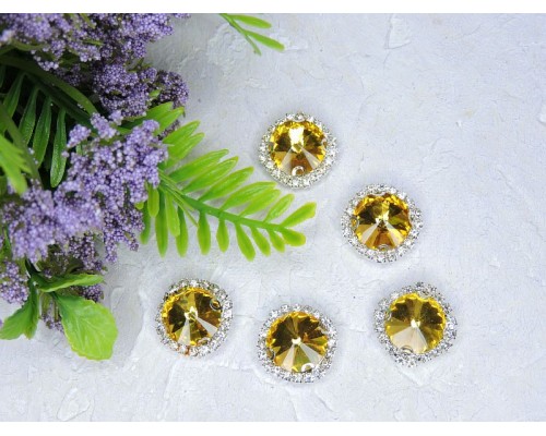 Страза пришившая в серебряной оправе 18 мм "Круг", цв. золото - 1 шт.