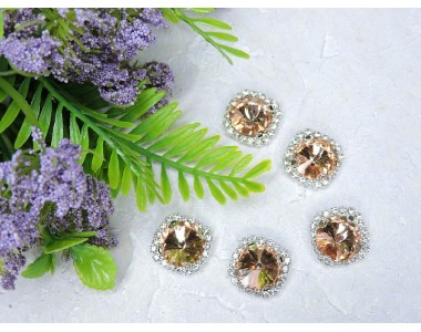 Страза пришившая в серебряной оправе 18 мм "Круг", цв. розовый персик - 1 шт.