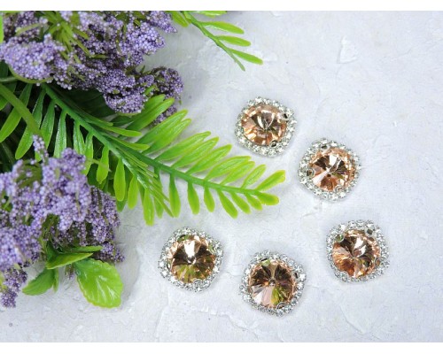 Страза пришившая в серебряной оправе 18 мм "Круг", цв. розовый персик - 1 шт.