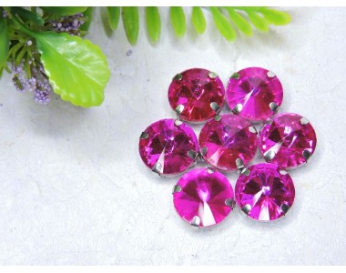 Страза пришивная 12 мм "Круг", цв. фукси - 1 шт.