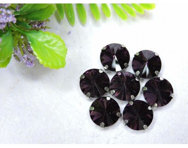 Страза пришивная 12 мм "Круг", цв.  темно-сиреневый - 1 шт.