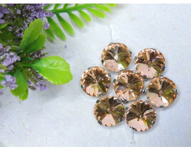 Страза пришивная 14 мм "Круг", цв. розовый персик  - 1 шт.