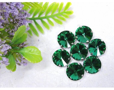 Страза пришивная 12 мм "Круг", цв. изумрудный - 1 шт.