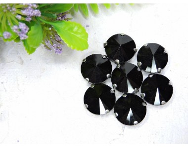 Страза пришивная 14 мм "Круг", цв. черный - 1 шт.