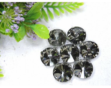 Страза пришивная 14 мм "Круг", цв. графитовый - 1 шт.