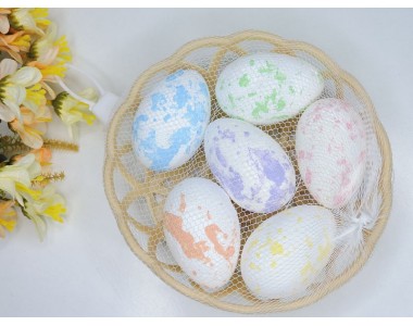 Яйца декоративные 4*6 см (пенопласт) в корзинке - 1 набор.