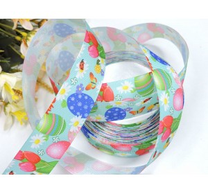 Лента репсовая 25 мм с рисунком "Пасха" - 1 м.
