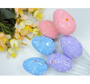 Яйцо пасхальные на палке 3х5 см (пенопластовые), цв. без выбора цвета - 1 шт.