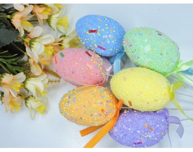 Яйцо пасхальные на палке 4*6 см (пенопластовые), цв. без выбора цвета - 1 шт.