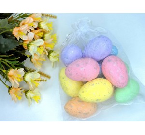 Яйца декоративные (пенопластовые) 3*5 см в мешочке - 12 шт