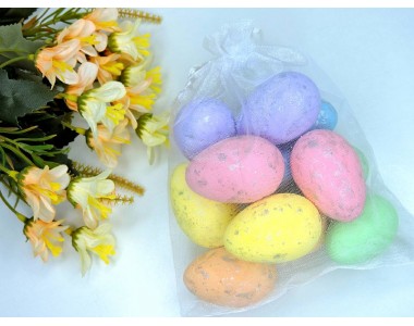 Яйца декоративные (пенопластовые) 3*5 см в мешочке - 12 шт