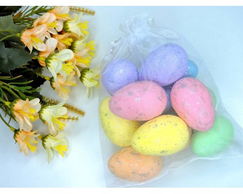 Яйца декоративные (пенопластовые) 3*5 см в мешочке - 12 шт