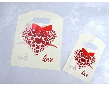 Пакет полиэтиленовый с рисунком "Сердечко с бантиком" - 1 шт.