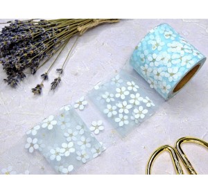 Фатин 5,5 см "Ромашки", цв. голубой - 1 м.