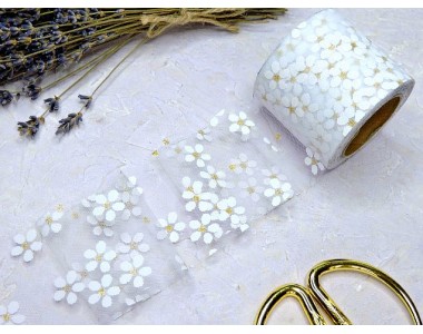 Фатин 5,5 см "Ромашки", цв. белый - 1 м.