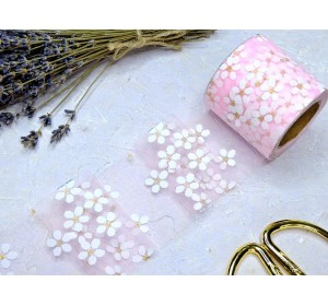 Фатин 5,5 см "Ромашки", цв. розовый - 1 м.