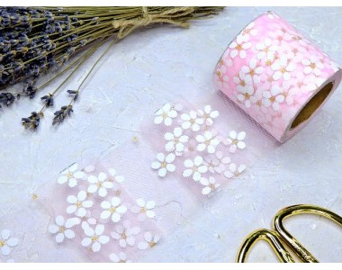 Фатин 5,5 см "Ромашки", цв. розовый - 1 м.