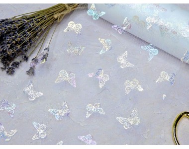 Фатин 15 см "Бабочки", цв. белый - 1 м.