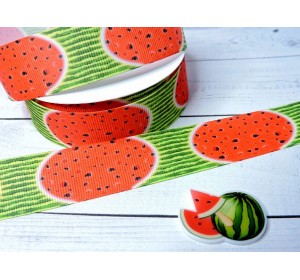 Лента репсовая 25 мм с рисунком "Арбуз" (треугольный лепесток) - 1 м.
