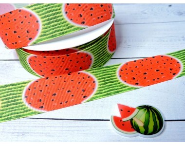 Лента репсовая 25 мм с рисунком "Арбуз" (треугольный лепесток) - 1 м.