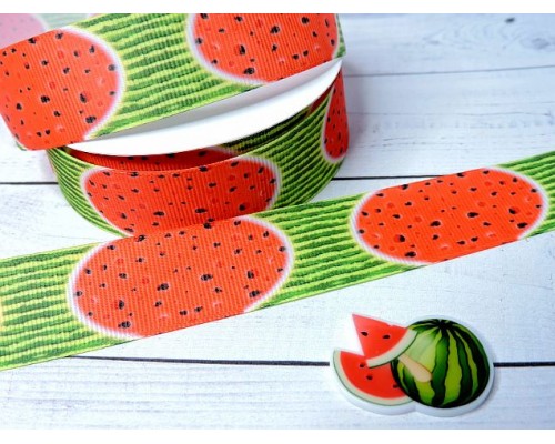 Лента репсовая 25 мм с рисунком "Арбуз" (треугольный лепесток) - 1 м.