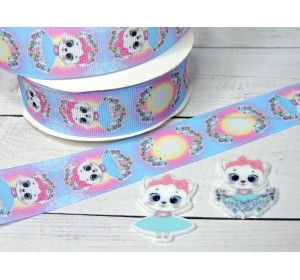 Лента репсовая 25 мм с рисунком "Котенок" (треугольный лепесток) - 1 м.