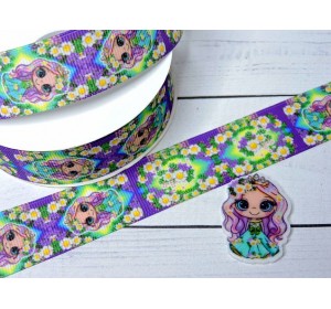 Лента репсовая 25 мм с рисунком "Девочка" (треугольный лепесток) - 1 м.