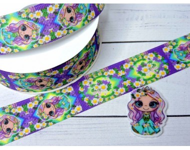 Лента репсовая 25 мм с рисунком "Девочка" (треугольный лепесток) - 1 м.