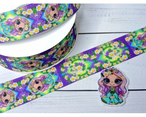 Лента репсовая 25 мм с рисунком "Девочка" (треугольный лепесток) - 1 м.