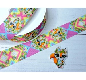 Лента репсовая 25 мм с рисунком "Белочка" (треугольный лепесток) - 1 м.